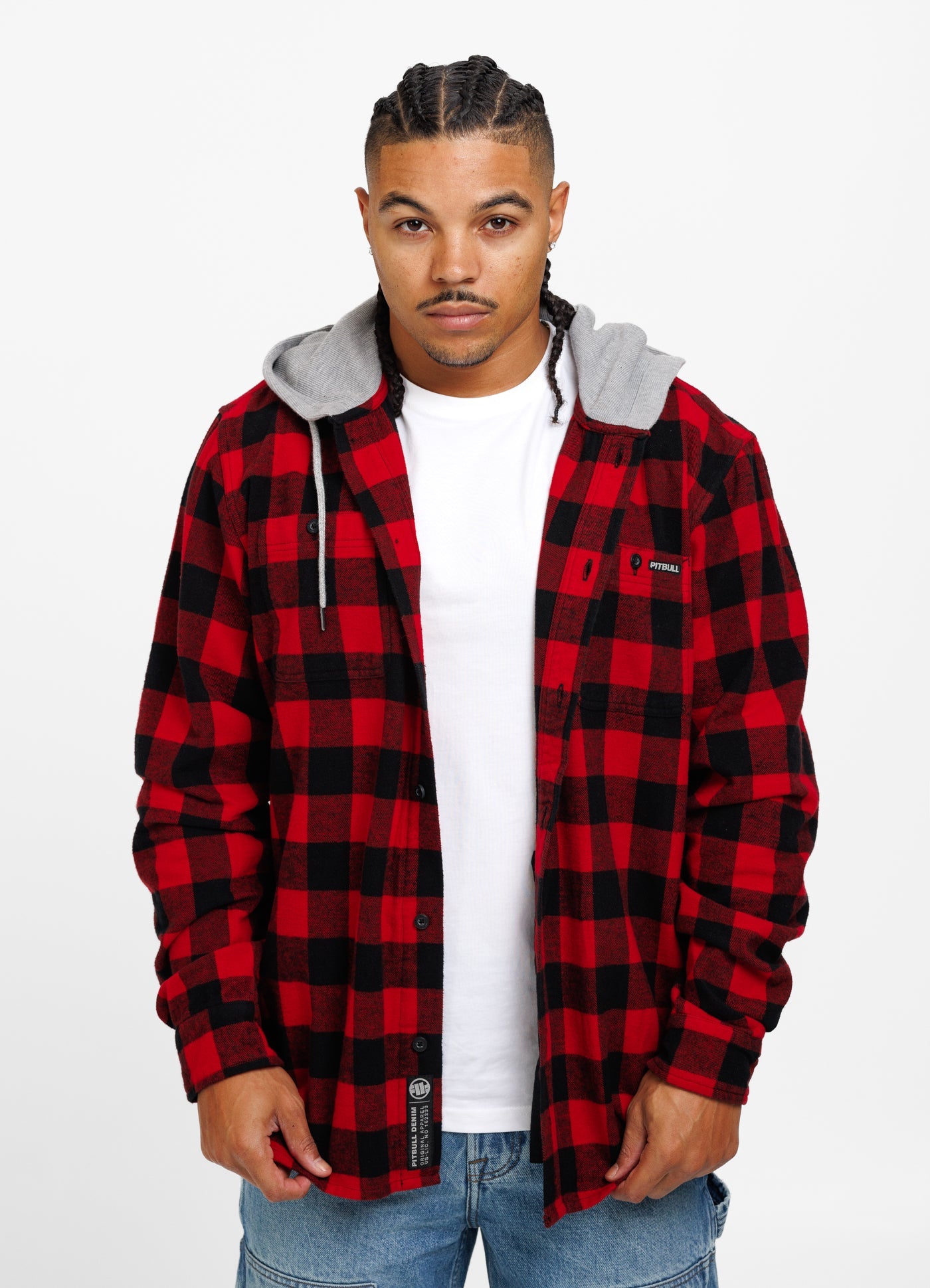 Woodson - Red/Black Hooded Flannel Shirt - Pitbull Clothing