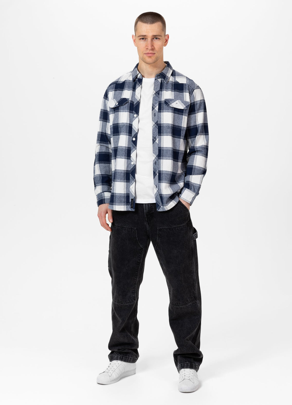 Mitchell - Dark Navy/White Flannel Shirt