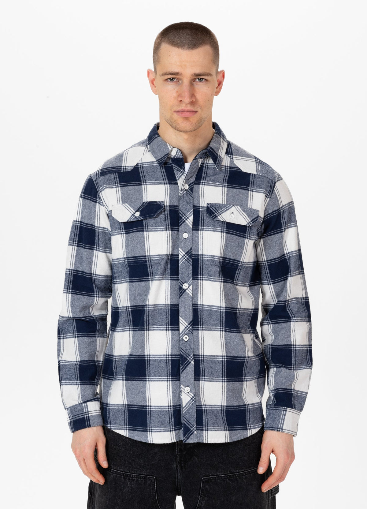 Mitchell - Dark Navy/White Flannel Shirt