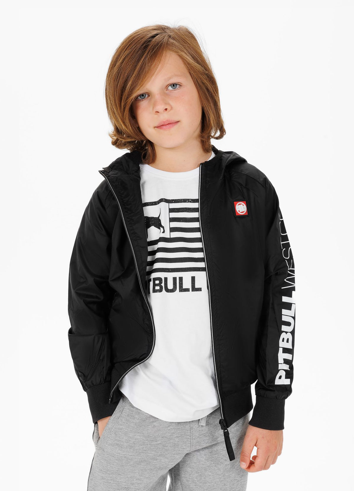 Athletic Sleeve Junior Hooded Jacket - Black